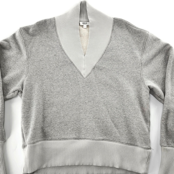 AGOLDE Klara Heather Grey Extended V-Neck Heavyweight Brushed Fleece Sweatshirt - Picture 4 of 12